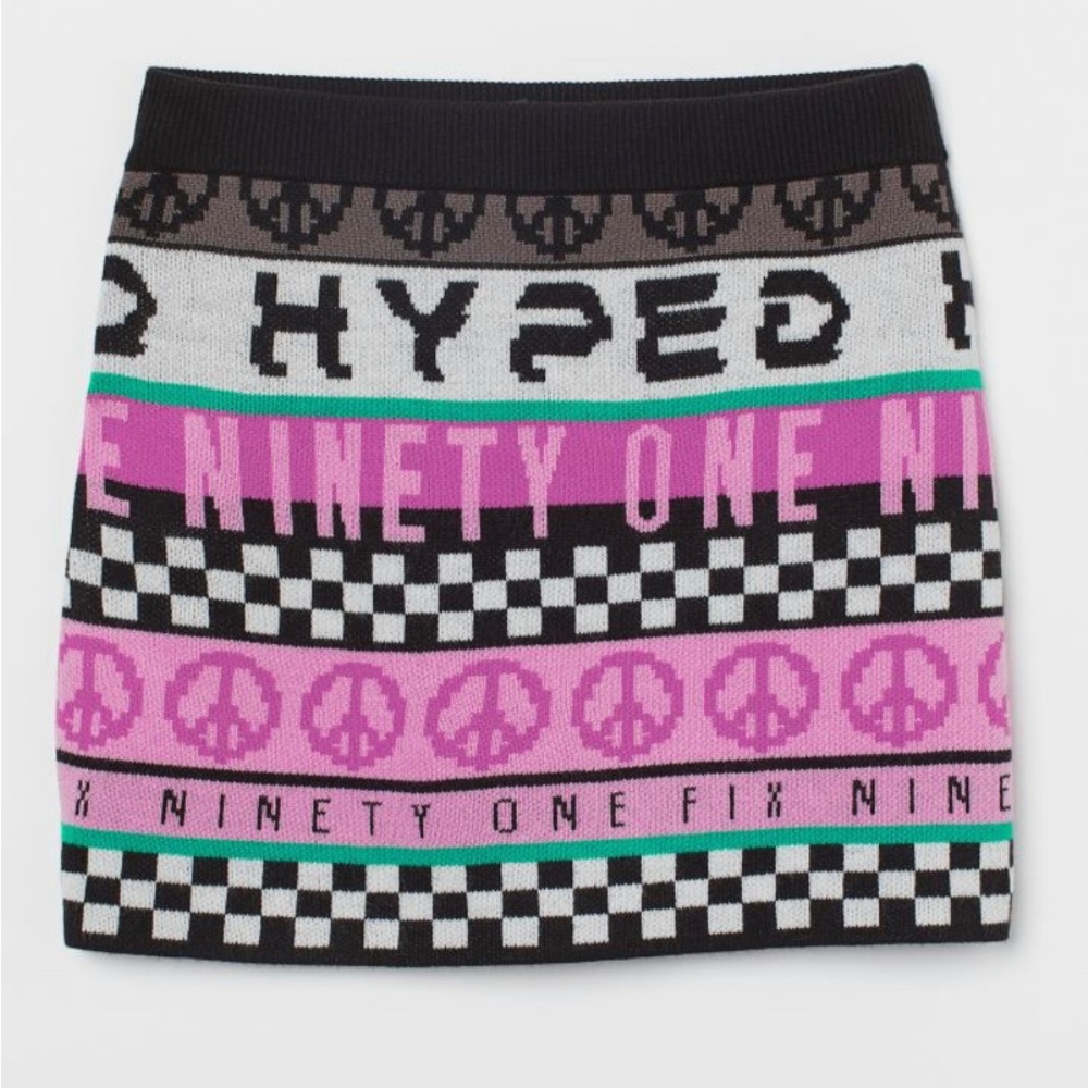 NWT  H&M Jacquard-knit Pink/ Black/ White Skirt      Size L